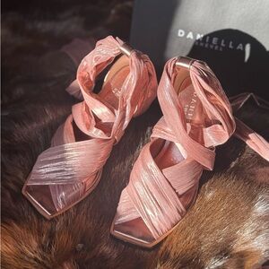 Pink Satin Wrap Heels